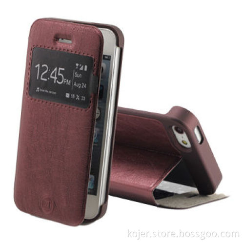 Hot-standing Leather Flip Phone Cases for iPhone 5S, OEM Orders Welcomed